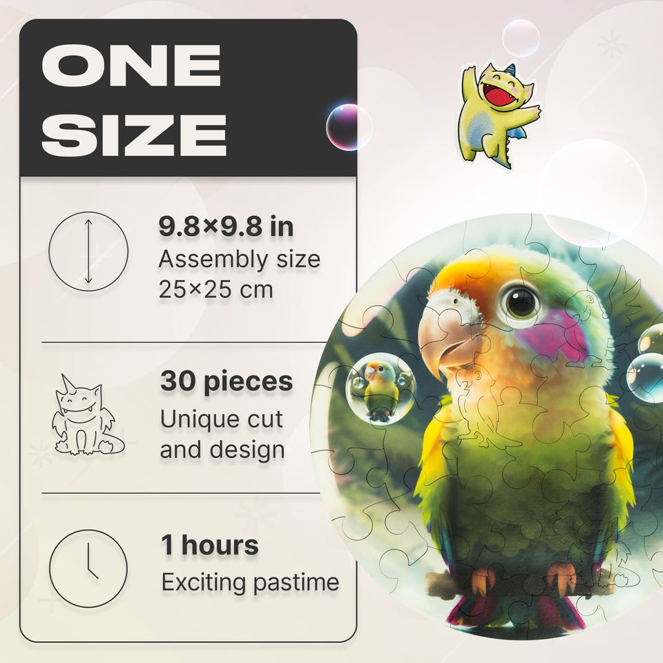 Parrot Bubblezz Bubblezz wooden puzzle — close-up of HDF wooden puzzle pieces