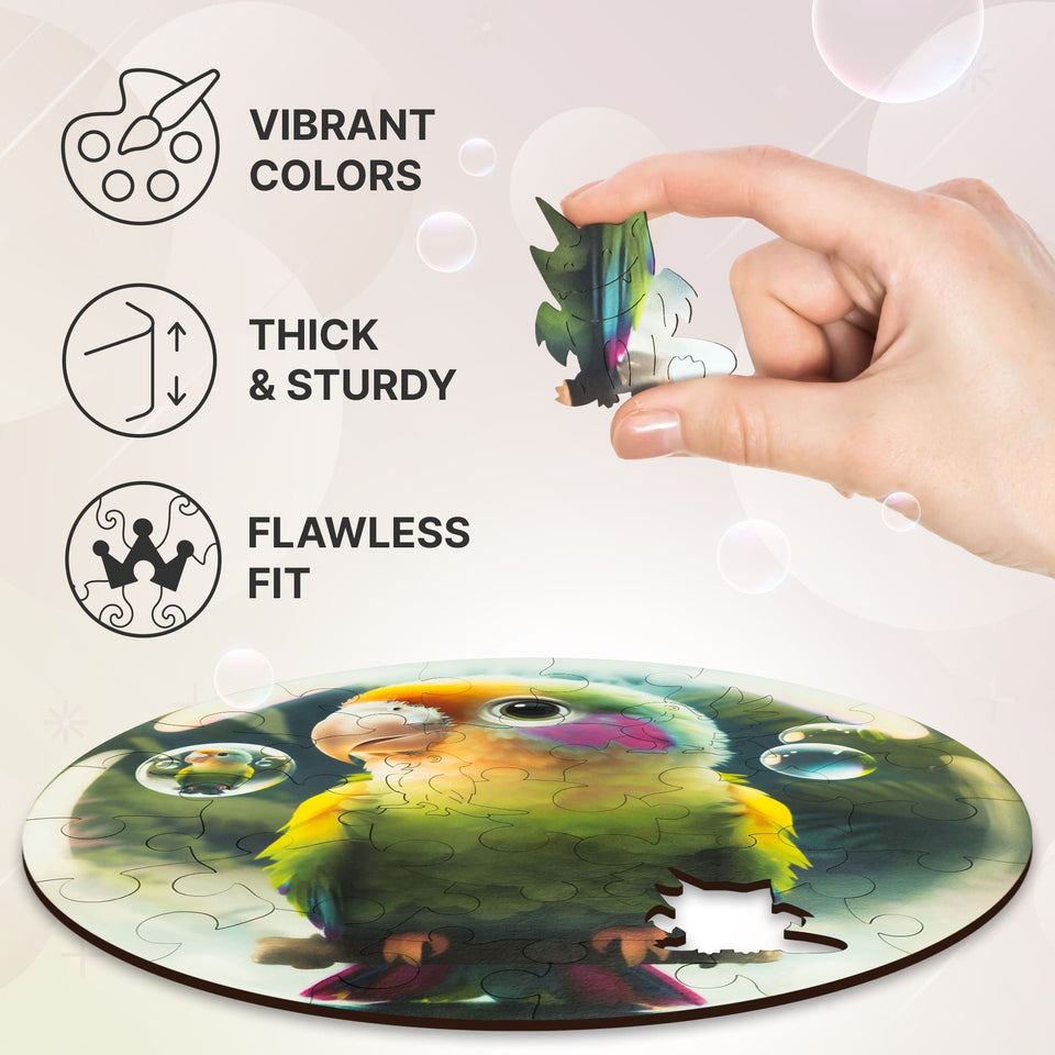 Parrot Bubblezz Bubblezz wooden puzzle — designer gift box and packaging