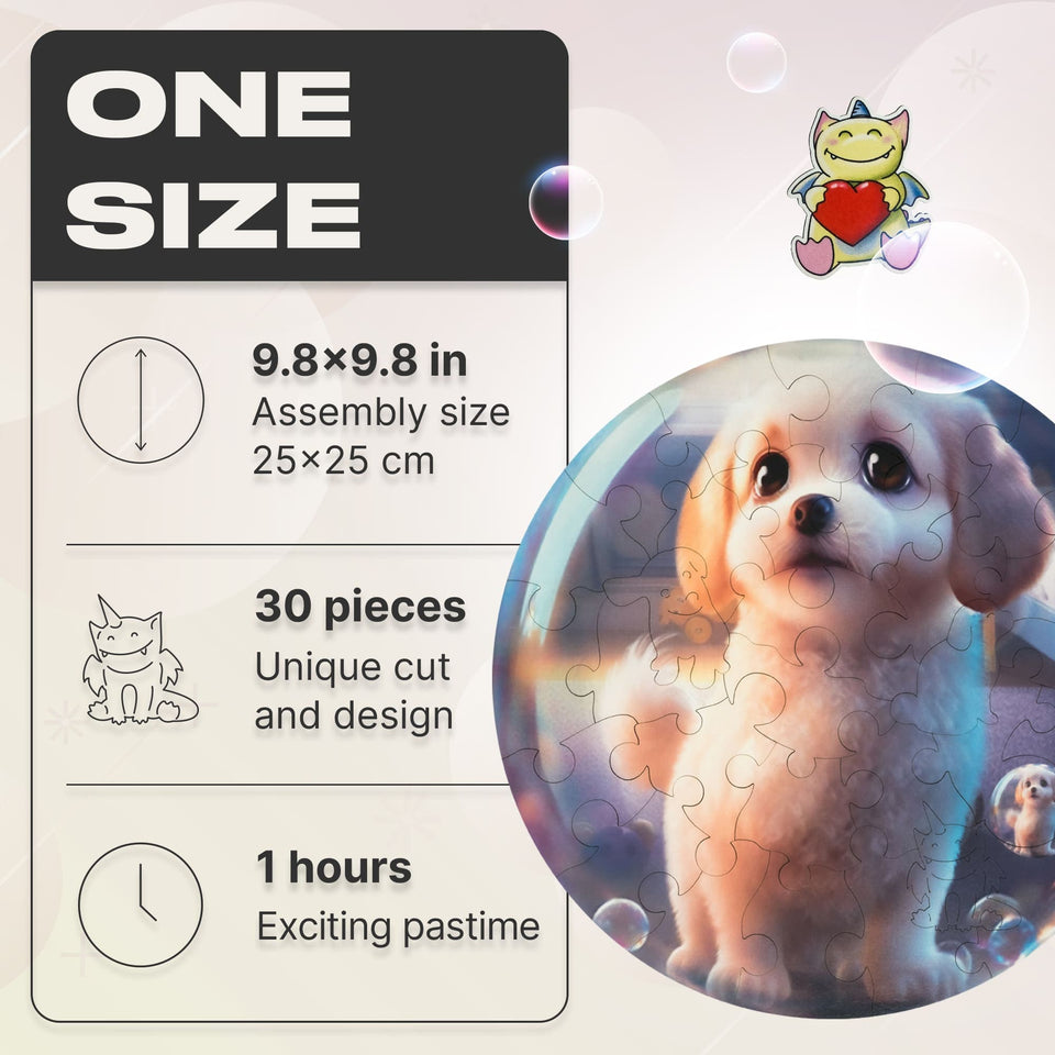Puppy Bubblezz Bubblezz wooden puzzle — close-up of HDF wooden puzzle pieces