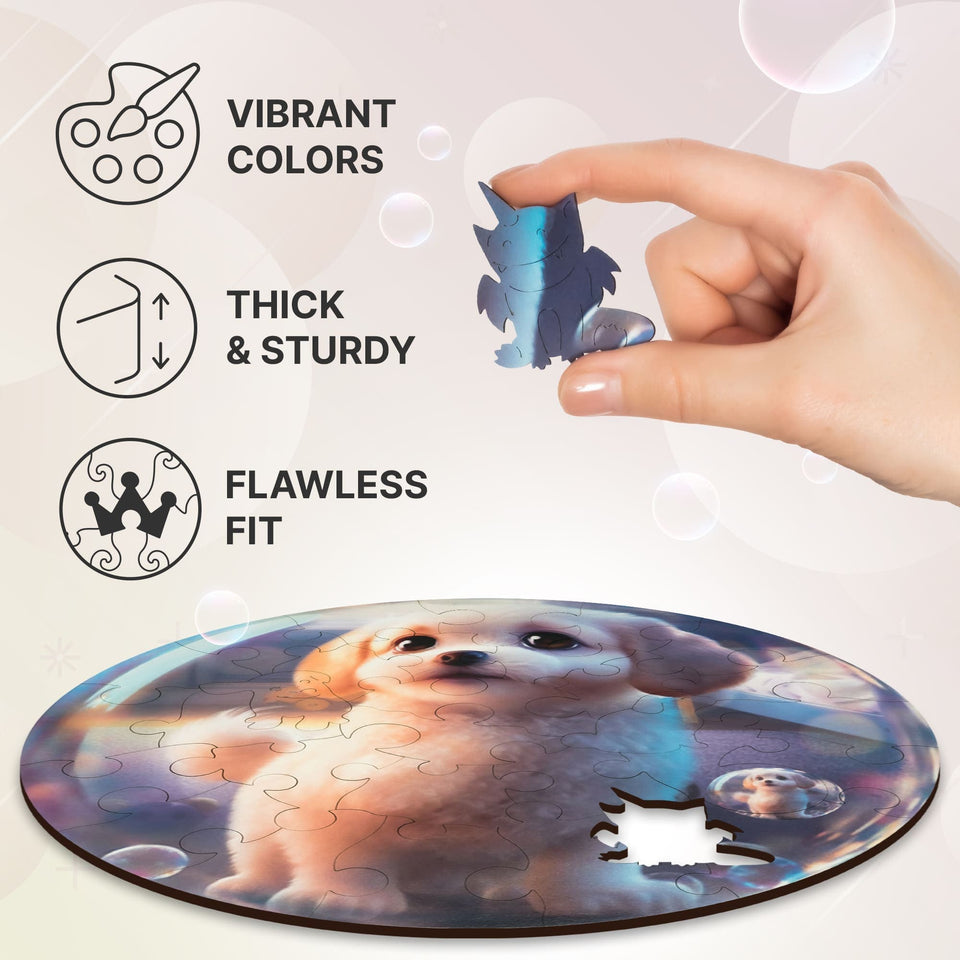 Puppy Bubblezz Bubblezz wooden puzzle — designer gift box and packaging