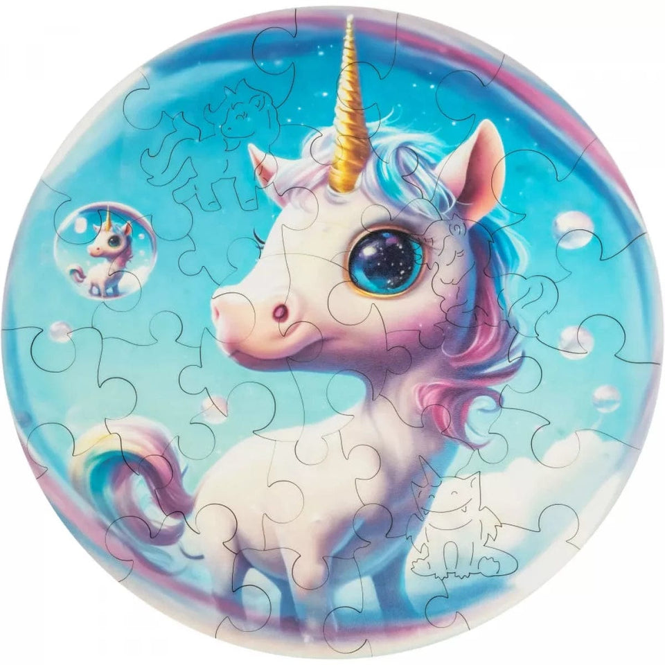 Unicorn Bubblezz Bubblezz wooden puzzle — front view with vivid artwork