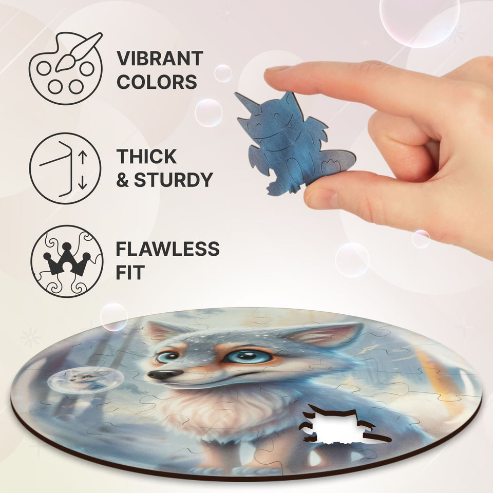 Wolf Bubblezz Bubblezz wooden puzzle — designer gift box and packaging
