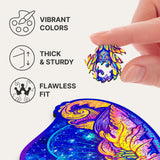 Intergalaxy Butterfly wooden jigsaw puzzle with cosmic artwork and shaped pieces — finished puzzle assembled on table