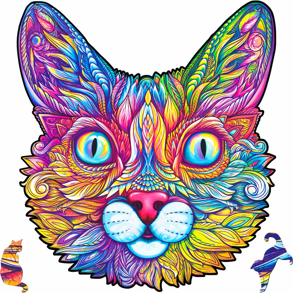 Impressive Cat wooden animal puzzle — front view with vivid artwork