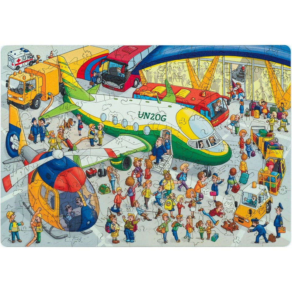 Airoport City wooden art puzzle — front view with vivid artwork
