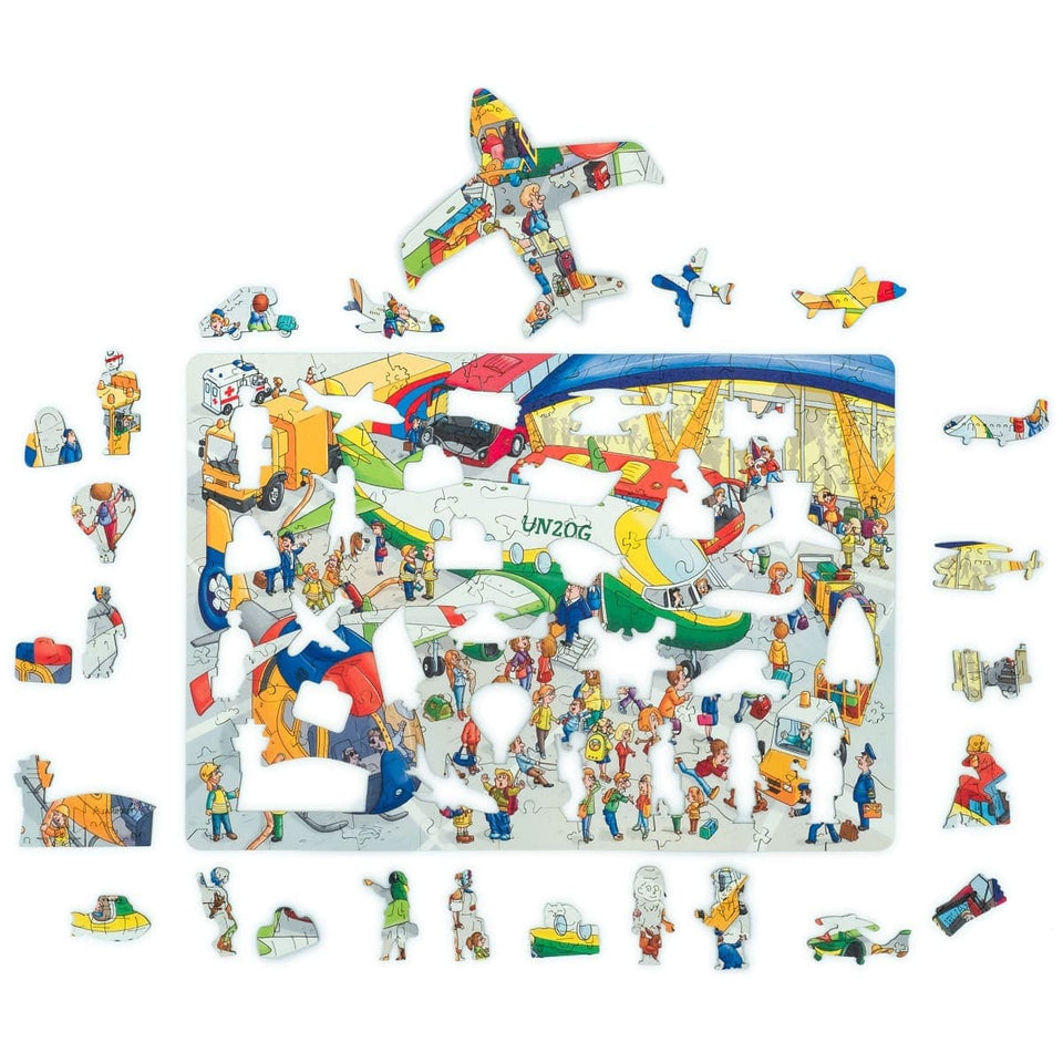 Airoport City wooden art puzzle — finished puzzle assembled on table