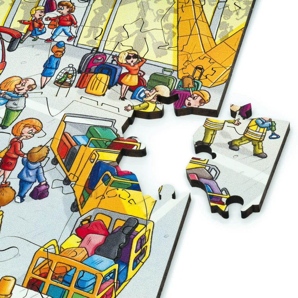 Airoport City wooden art puzzle — puzzle pieces showing unique laser-cut shapes
