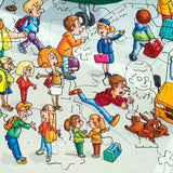 Airoport City wooden art puzzle — in use with hands assembling