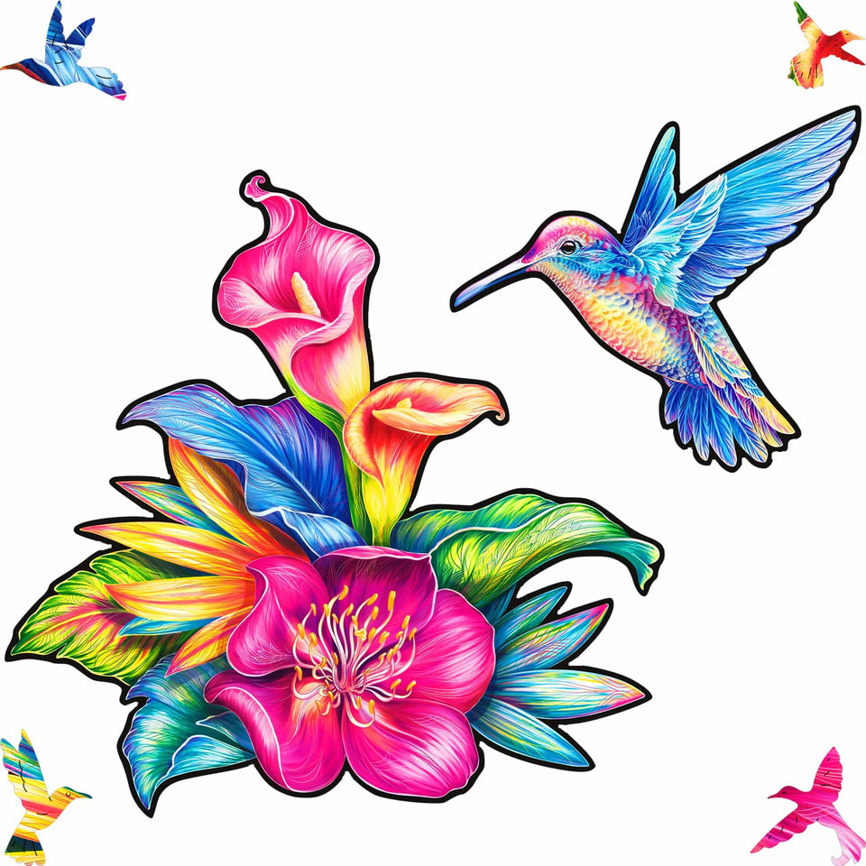 Elusive Colibri wooden animal puzzle — front view with vivid artwork