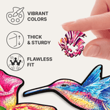 Elusive Colibri wooden animal puzzle — finished puzzle assembled on table
