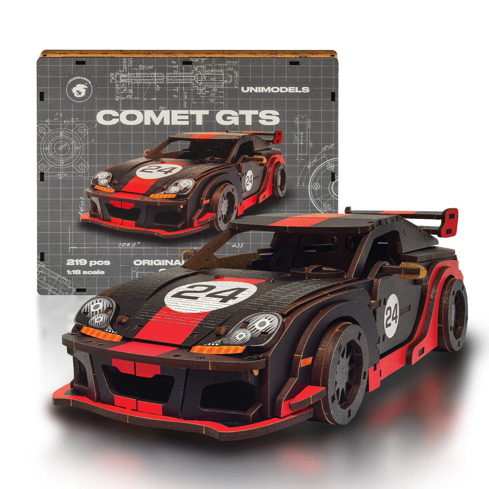 Comet GTS Black-Red Puzzle wooden puzzle — front view with vivid artwork
