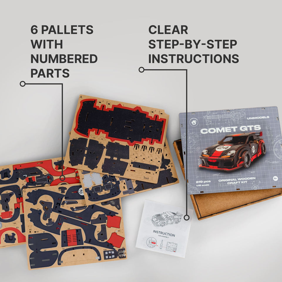 Comet GTS Black-Red Puzzle wooden puzzle — designer gift box and packaging