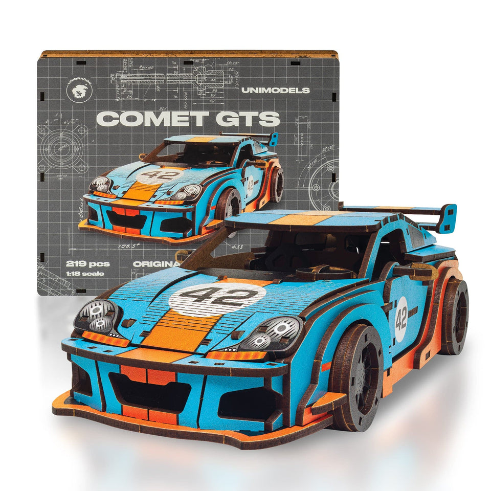 Comet GTS Blue-Orange Puzzle wooden puzzle — front view with vivid artwork