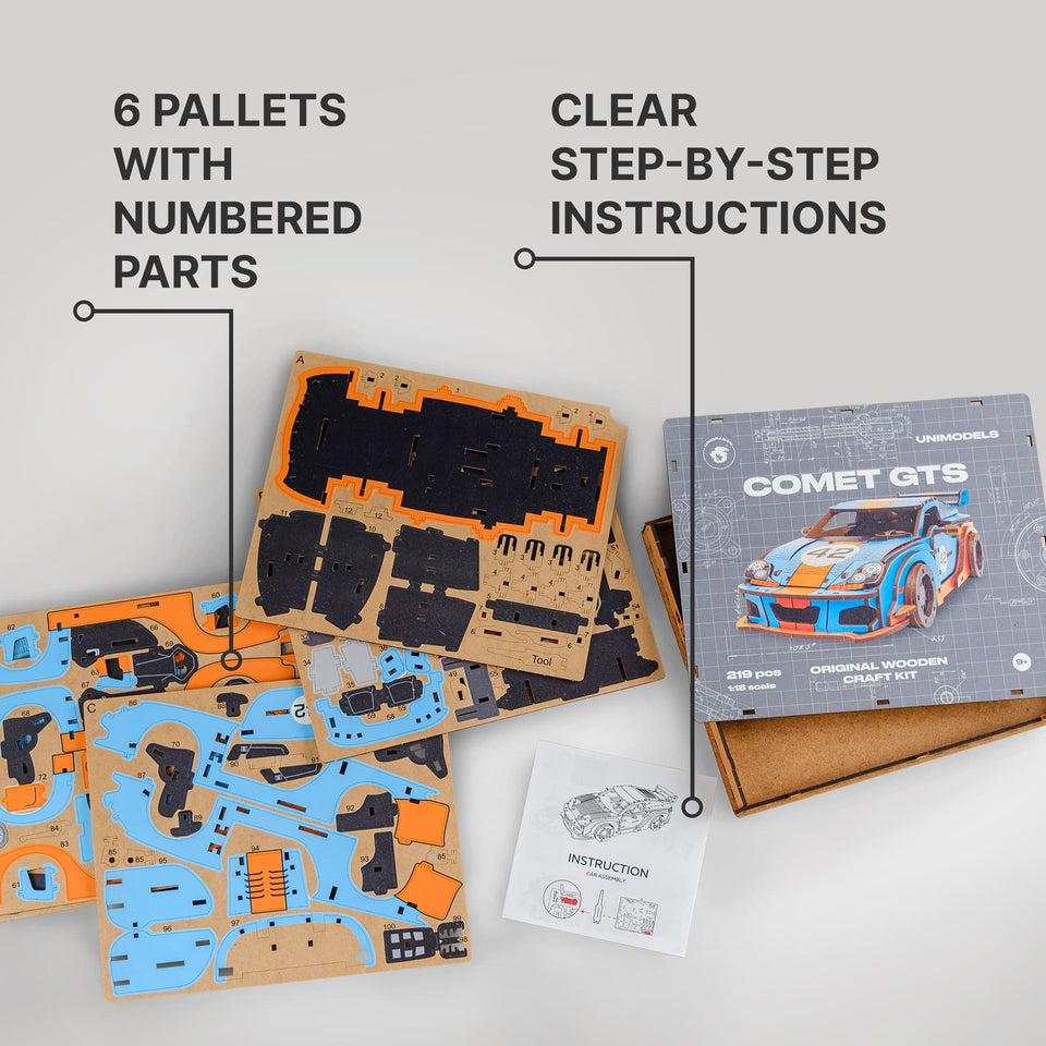 Comet GTS Blue-Orange Puzzle wooden puzzle — designer gift box and packaging