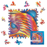 Concurrent Abstraction wooden brain teaser puzzle — front view with vivid artwork
