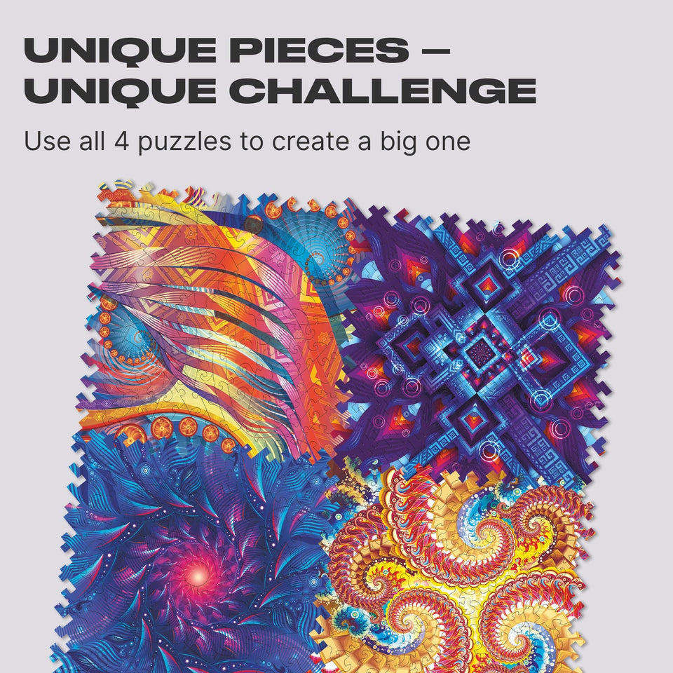 Concurrent Abstraction wooden brain teaser puzzle — finished puzzle assembled on table