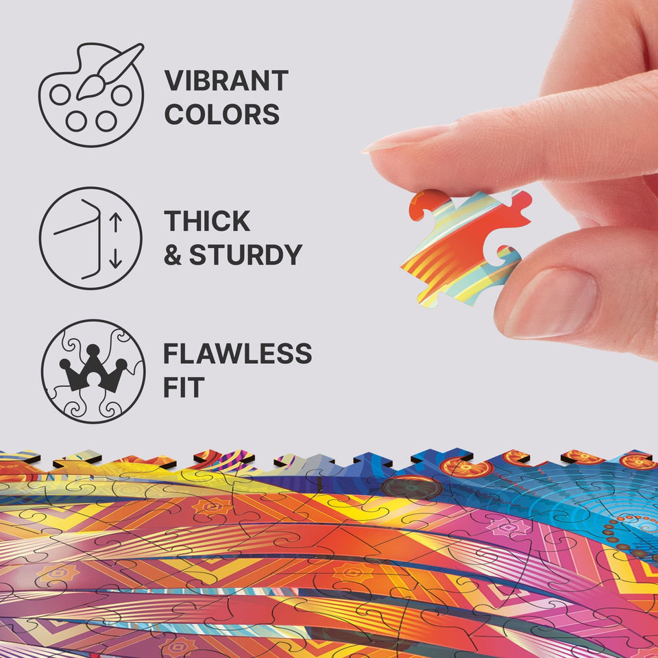 Concurrent Abstraction wooden brain teaser puzzle — designer gift box and packaging