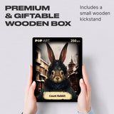 Count Rabbit wooden animal puzzle — hand holding wooden puzzle piece detail