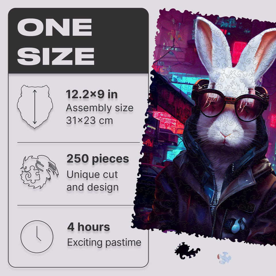 Cyber Rabbit wooden animal puzzle — close-up of HDF wooden puzzle pieces