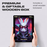 Cyber Rabbit wooden animal puzzle — hand holding wooden puzzle piece detail