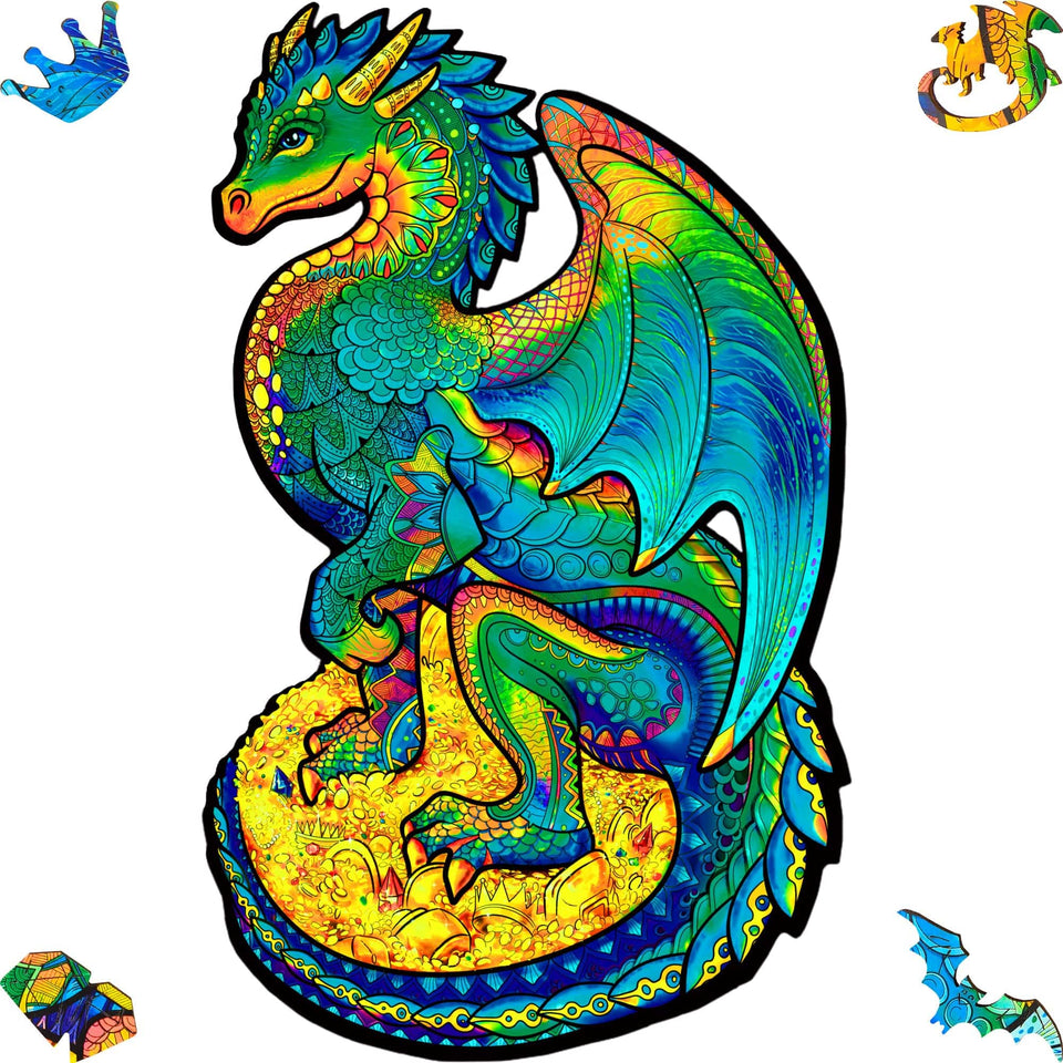 Guarding Dragon wooden animal puzzle — front view with vivid artwork