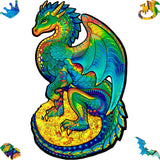 Guarding Dragon wooden animal puzzle — front view with vivid artwork