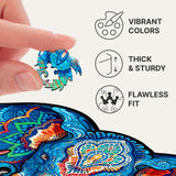 Eternal Elephant wooden jigsaw puzzle with animal-shaped pieces — finished puzzle assembled on table