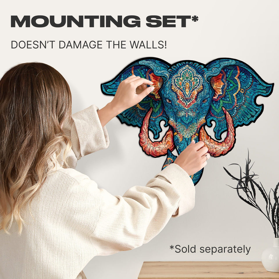 Eternal Elephant wooden jigsaw puzzle with animal-shaped pieces — gift box and packaging