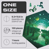 Endless Green wooden brain teaser puzzle — close-up of HDF wooden puzzle pieces