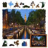 Amsterdam City wooden travel puzzle — front view with vivid artwork