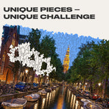 Amsterdam City wooden travel puzzle — close-up of HDF wooden puzzle pieces