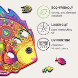 Shining fish wooden puzzle — hand holding wooden puzzle piece detail