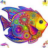 Shining fish wooden puzzle — front view with vivid artwork