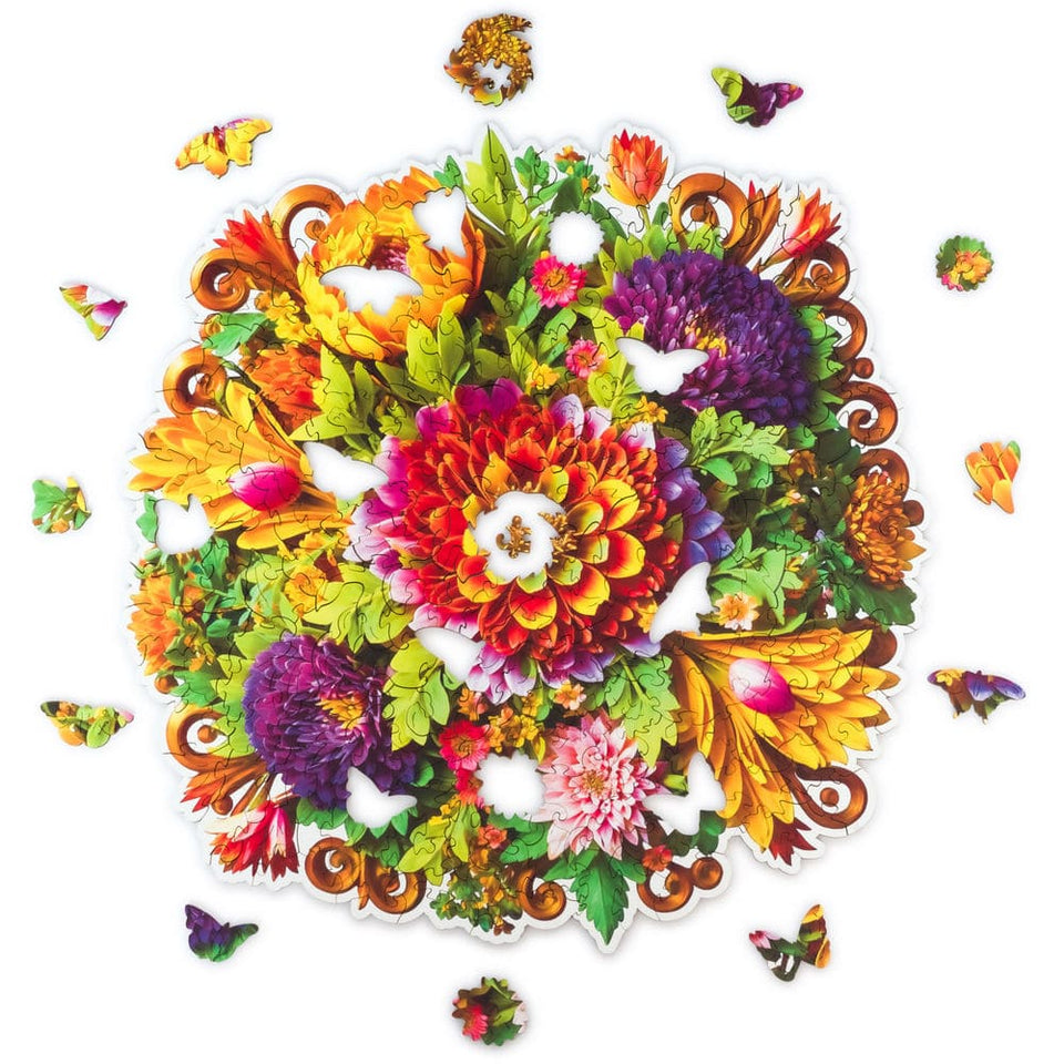 Charming Bouquet wooden puzzle — finished puzzle assembled on table