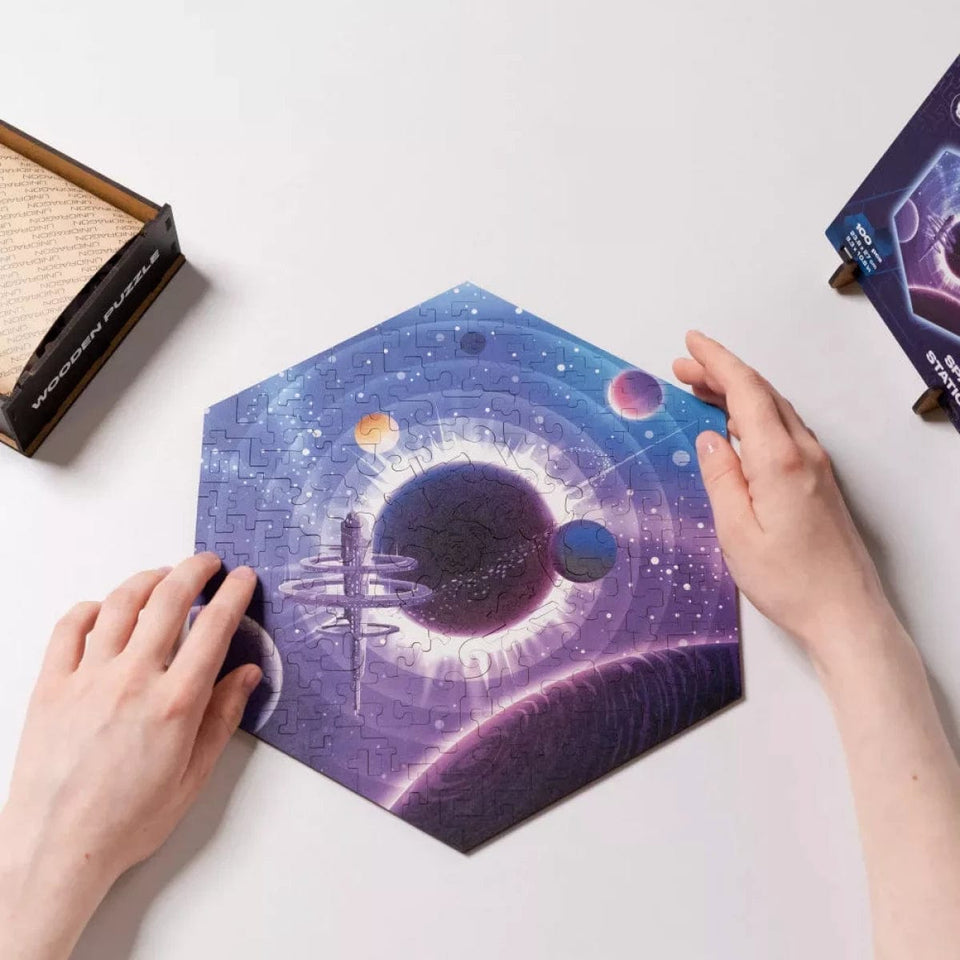 Space Station wooden brain teaser puzzle — size dimensions and comparison