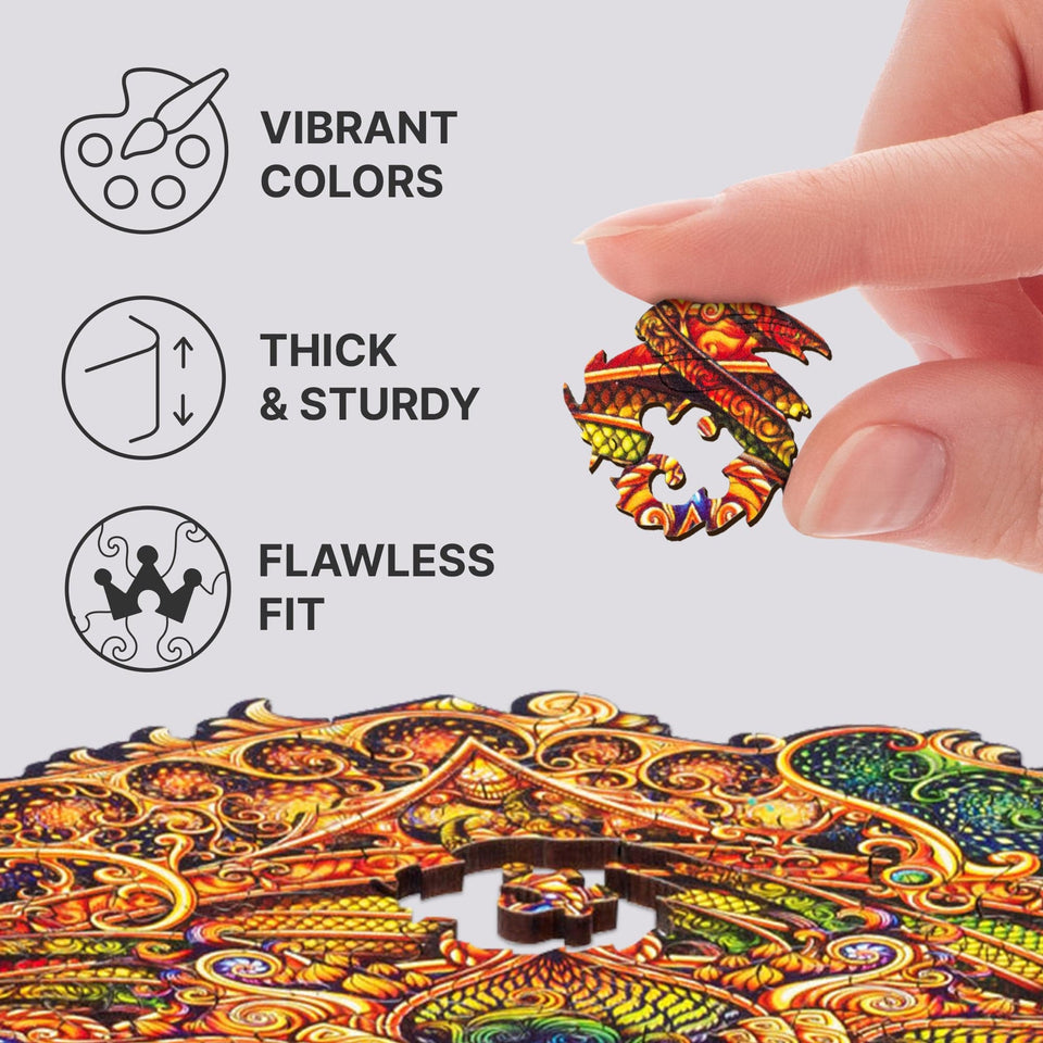 Mandala Inexhaustible Abundance mandala wooden puzzle — puzzle pieces showing laser-cut shapes