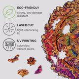 Mandala Inexhaustible Abundance mandala wooden puzzle — close-up of HDF wooden puzzle pieces