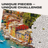 WOOSAIC Italian Riviera Limited Edition wooden travel puzzle — close-up of HDF wooden puzzle pieces