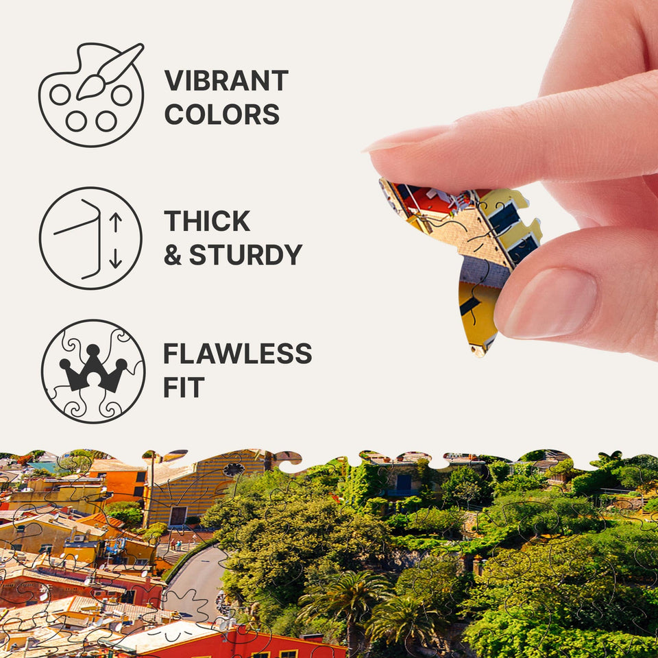 WOOSAIC Italian Riviera Limited Edition wooden travel puzzle — designer gift box and packaging