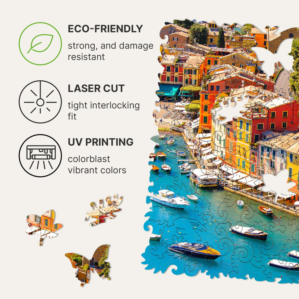 WOOSAIC Italian Riviera Limited Edition wooden travel puzzle — reverse side hidden design