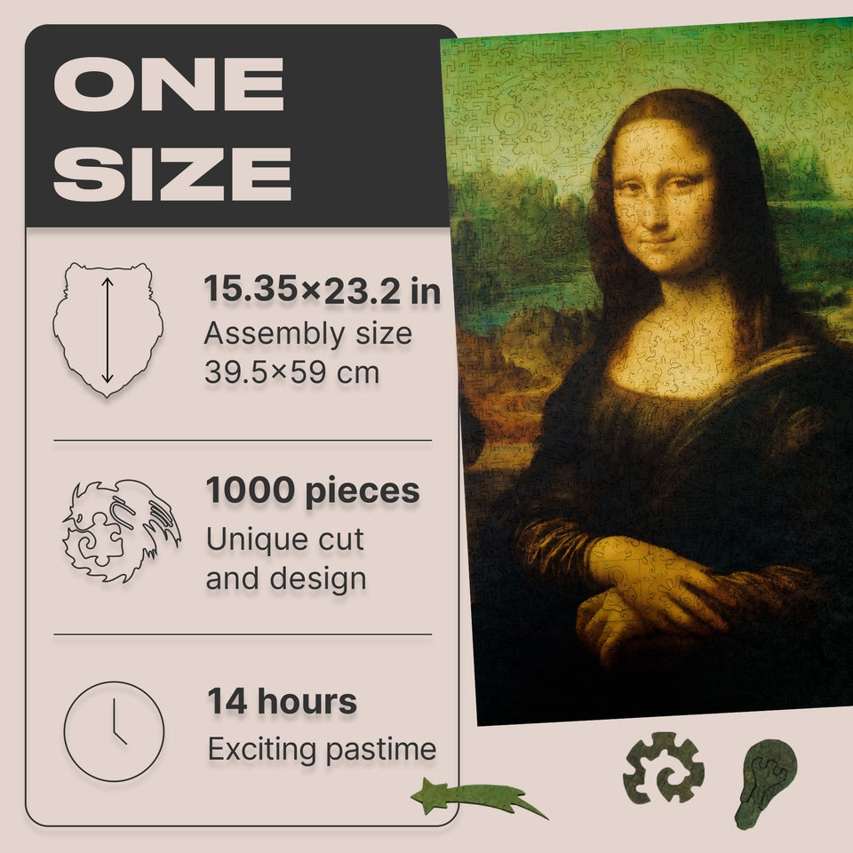 Mona Lisa wooden art puzzle — close-up of HDF wooden puzzle pieces