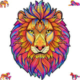 Mysterious Lion wooden jigsaw puzzle for adults with animal-shaped pieces — front view showing vivid artwork