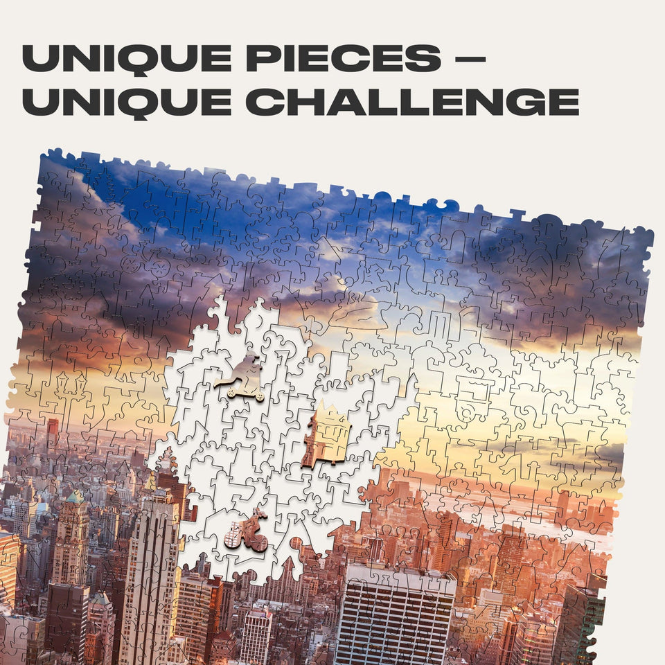 New York City wooden travel puzzle — close-up of HDF wooden puzzle pieces
