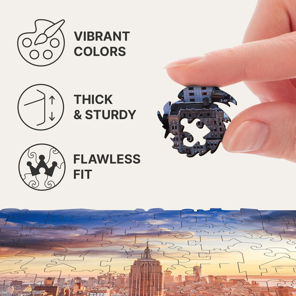 New York City wooden travel puzzle — finished puzzle assembled on table