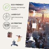 New York City wooden travel puzzle — hand holding wooden puzzle piece detail