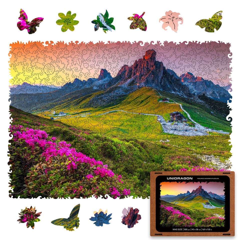Mountain wooden travel puzzle — front view with vivid artwork
