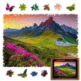Mountain wooden travel puzzle — front view with vivid artwork