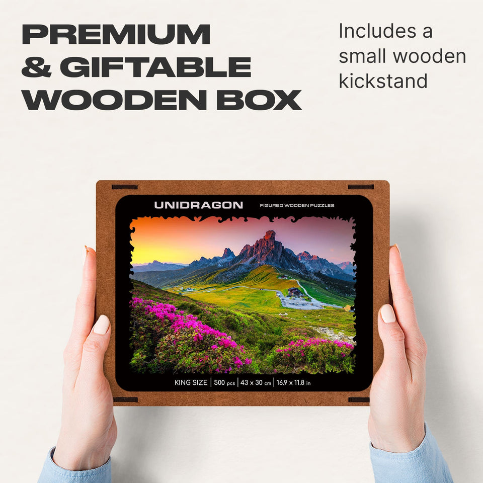 Mountain wooden travel puzzle — puzzle pieces showing laser-cut shapes