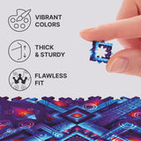 Neon Geometry wooden brain teaser puzzle — designer gift box and packaging