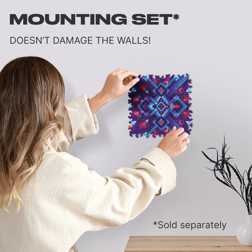 Neon Geometry wooden brain teaser puzzle — puzzle pieces showing laser-cut shapes